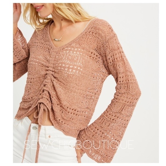 Crocheted Sweater with Ruched Center Detail - Picture 3 of 4